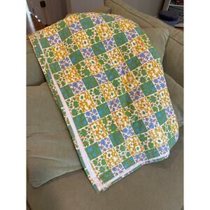 Vintage 1970s Handmade Floral Patchwork Quilt 84x72 Cottagecore Retro OOAK